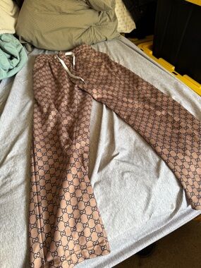 Gucci Brown GG Monogram Drawstring Joggers with White Cord